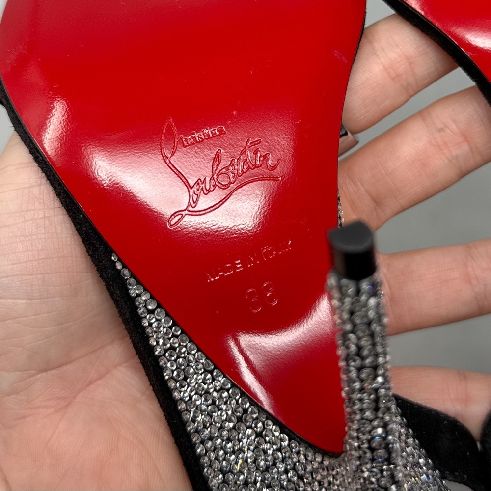 Christian Louboutin Arch Queen Strass Suede Stiletto Sandal Heels Sexy Black 38 - Picture 14 of 16